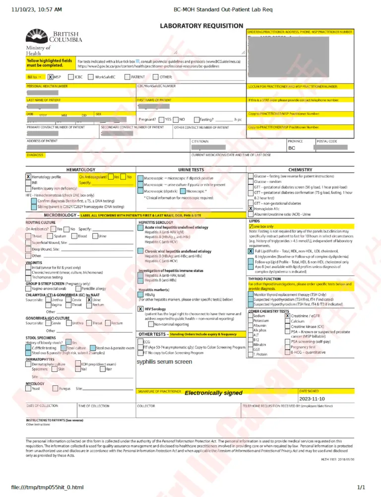 lab requisition form sample